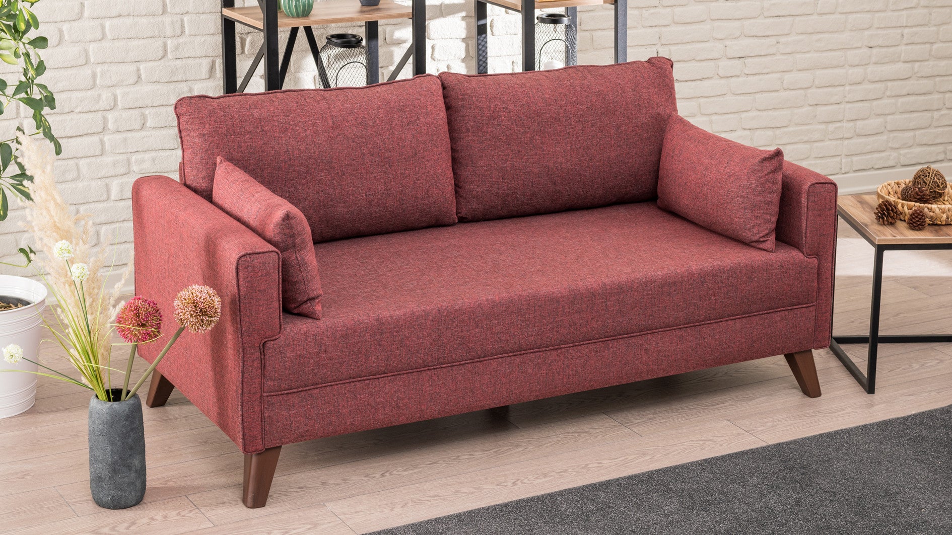 Bella – Claret Red 2 Seater Sofa | Compact Modern Couch for Two