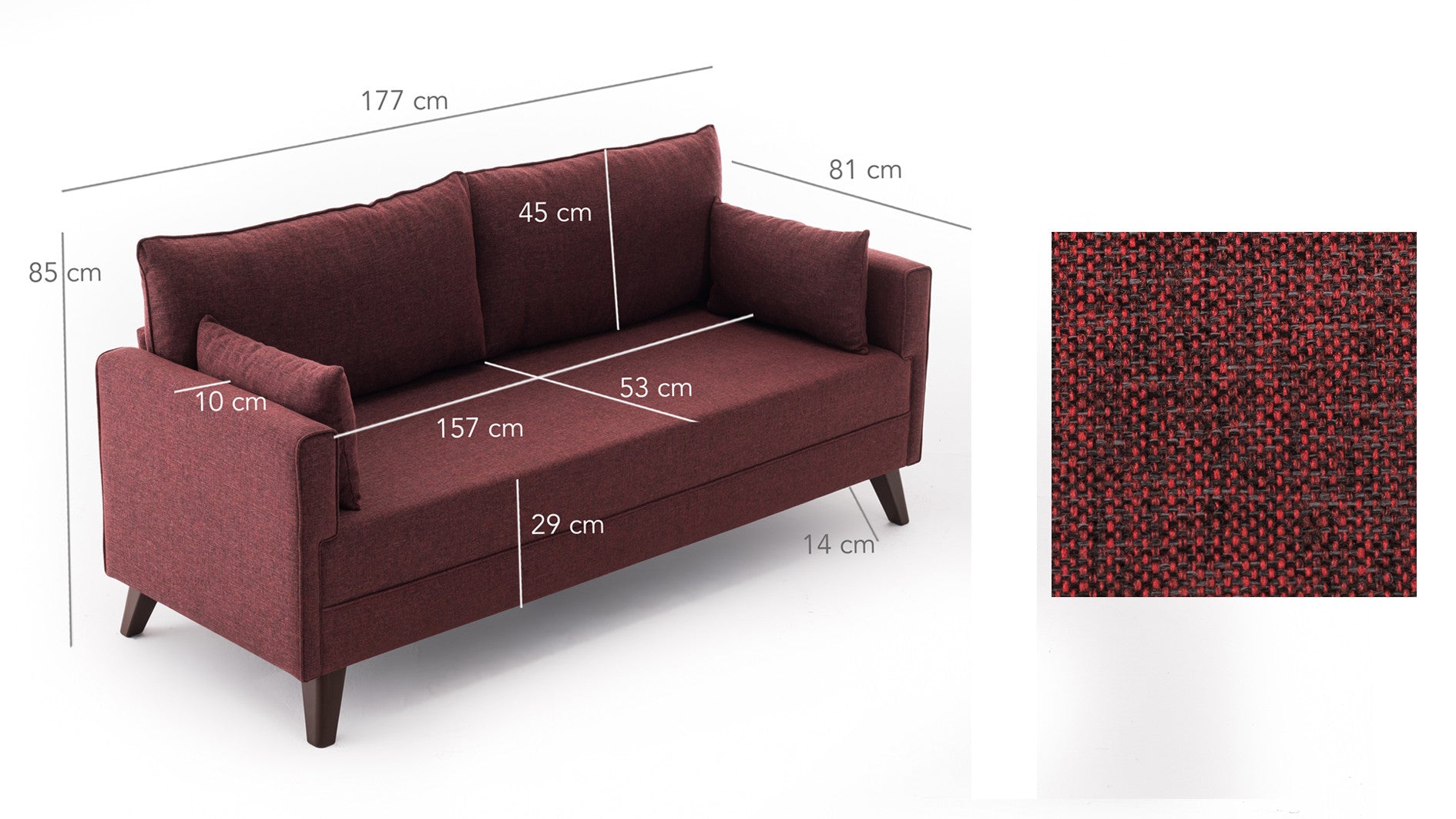 Bella – Claret Red 2 Seater Sofa | Compact Modern Couch for Two