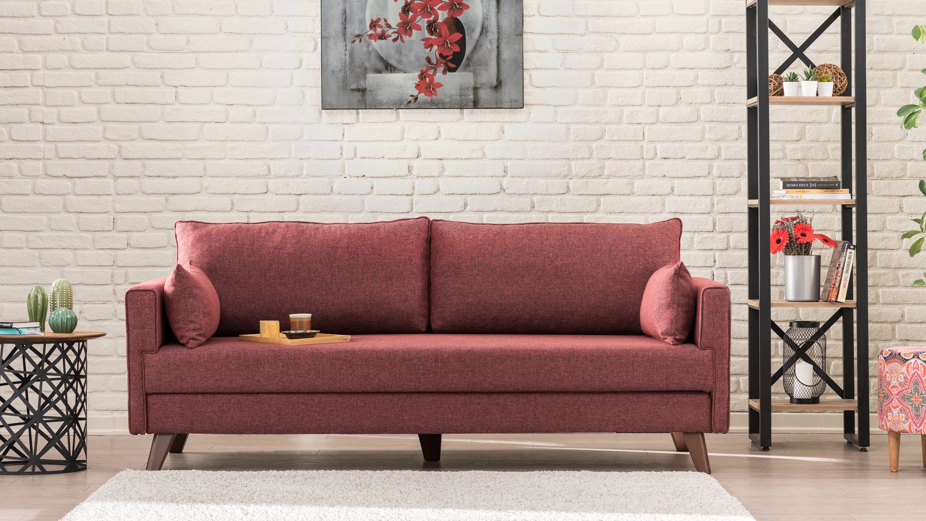 Bella  Claret Red 3-Seater Sofa Bed - | Large Pull-Out Couch for Guests