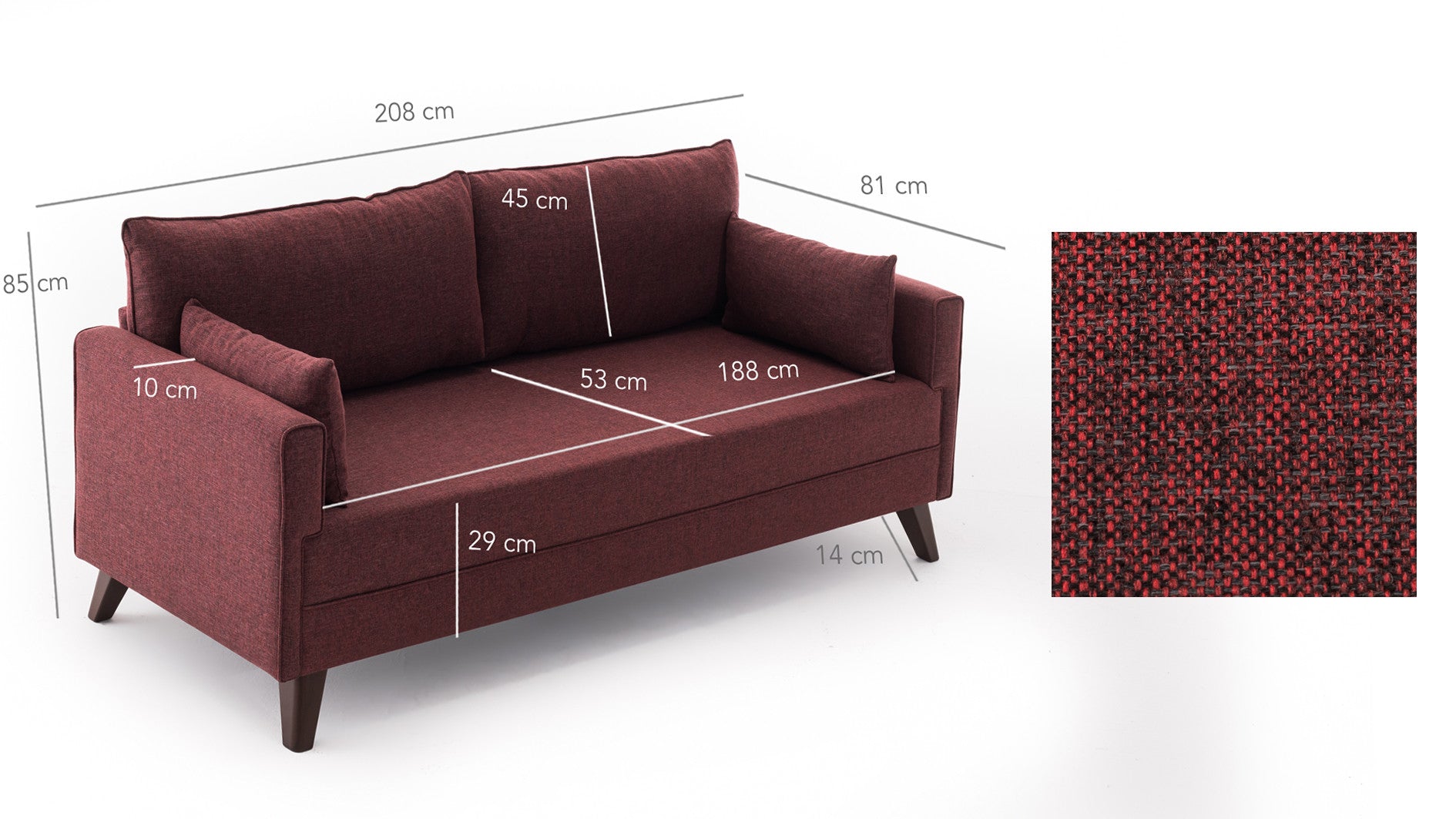 Bella  Claret Red 3-Seater Sofa Bed - | Large Pull-Out Couch for Guests