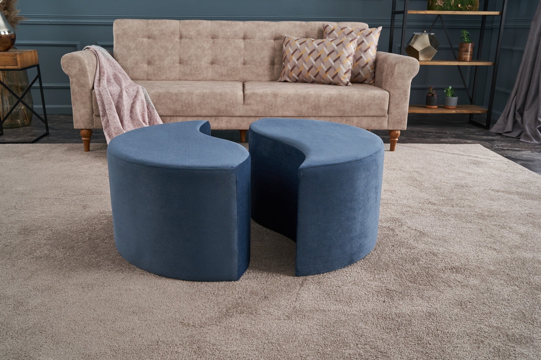 Alis Puf | Blue Pouffe – Modern Upholstered Ottoman