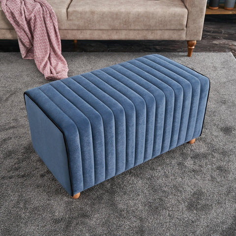 Mabel Puf - Blue | Blue Pouffe – Modern Upholstered Ottoman