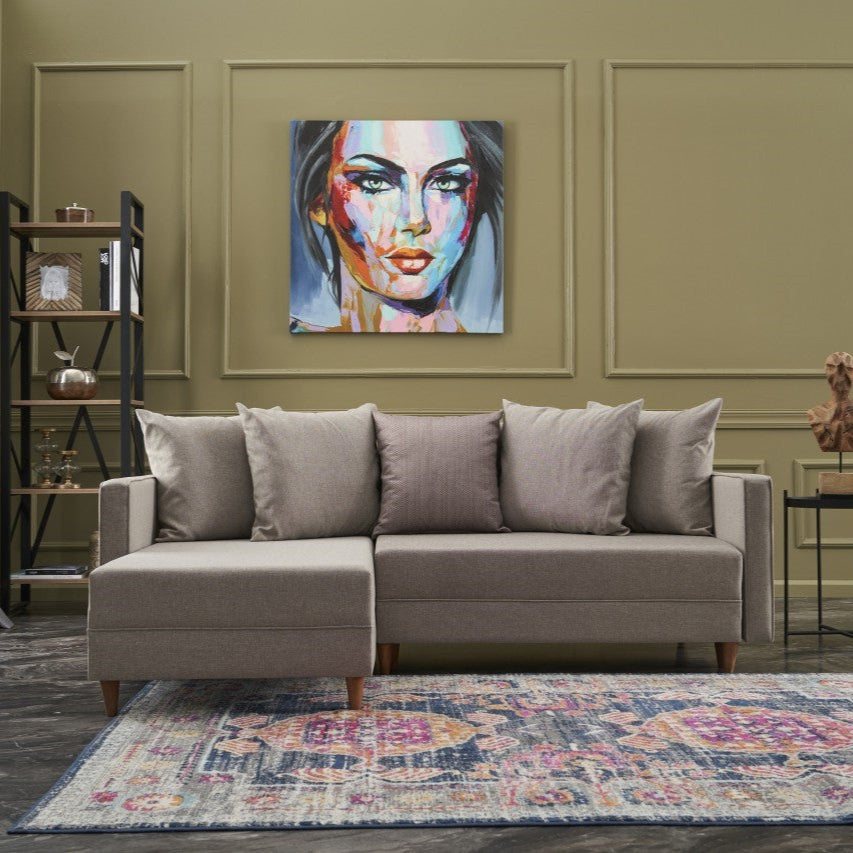 Aydam Cream L Shaped Corner Sofa Bed Modular Sectional