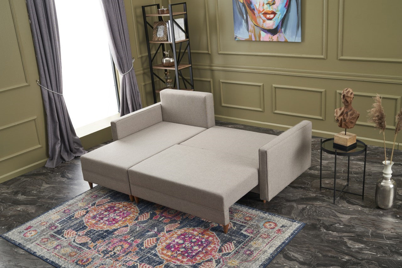 Aydam – Cream L Shaped Corner Sofa Bed | Modular Sectional