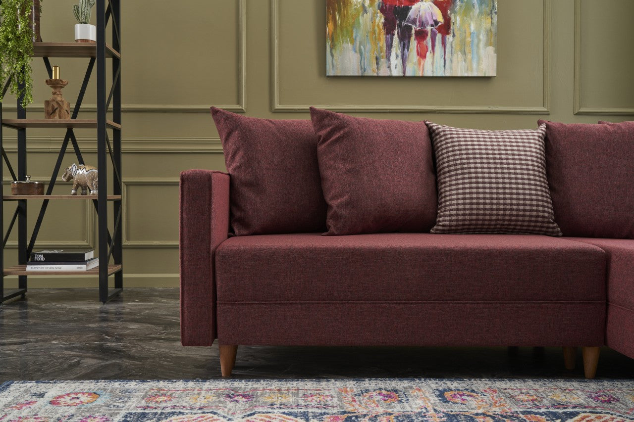 Aydam – Claret Red L Shaped Corner Sofa Bed | Modular Sectional