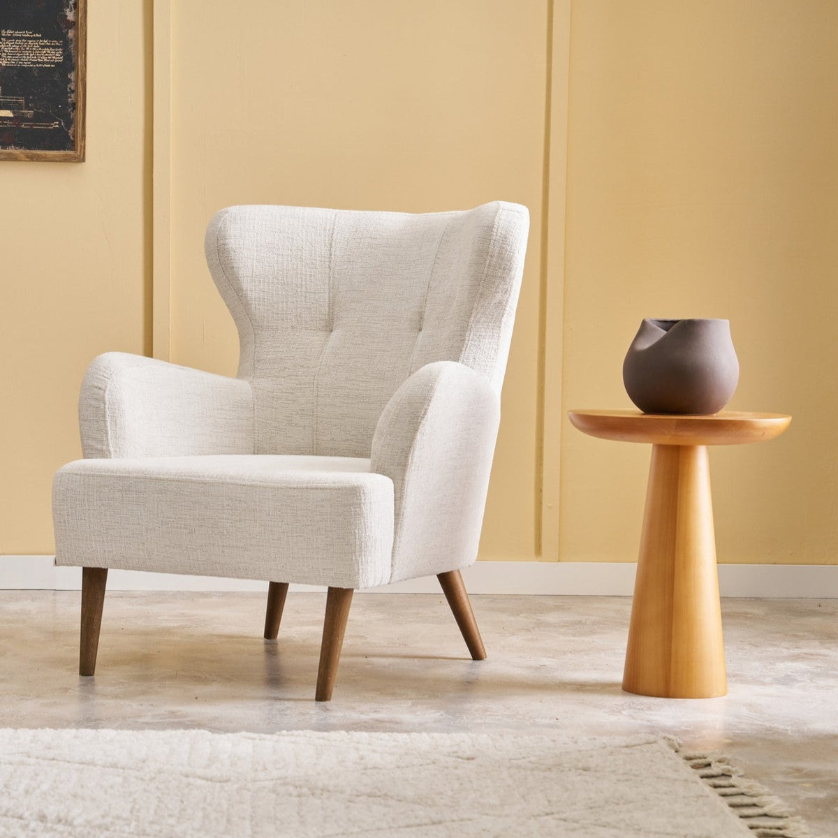 Karina Prestij Cream Wing Chair Designer Lounge Armchair
