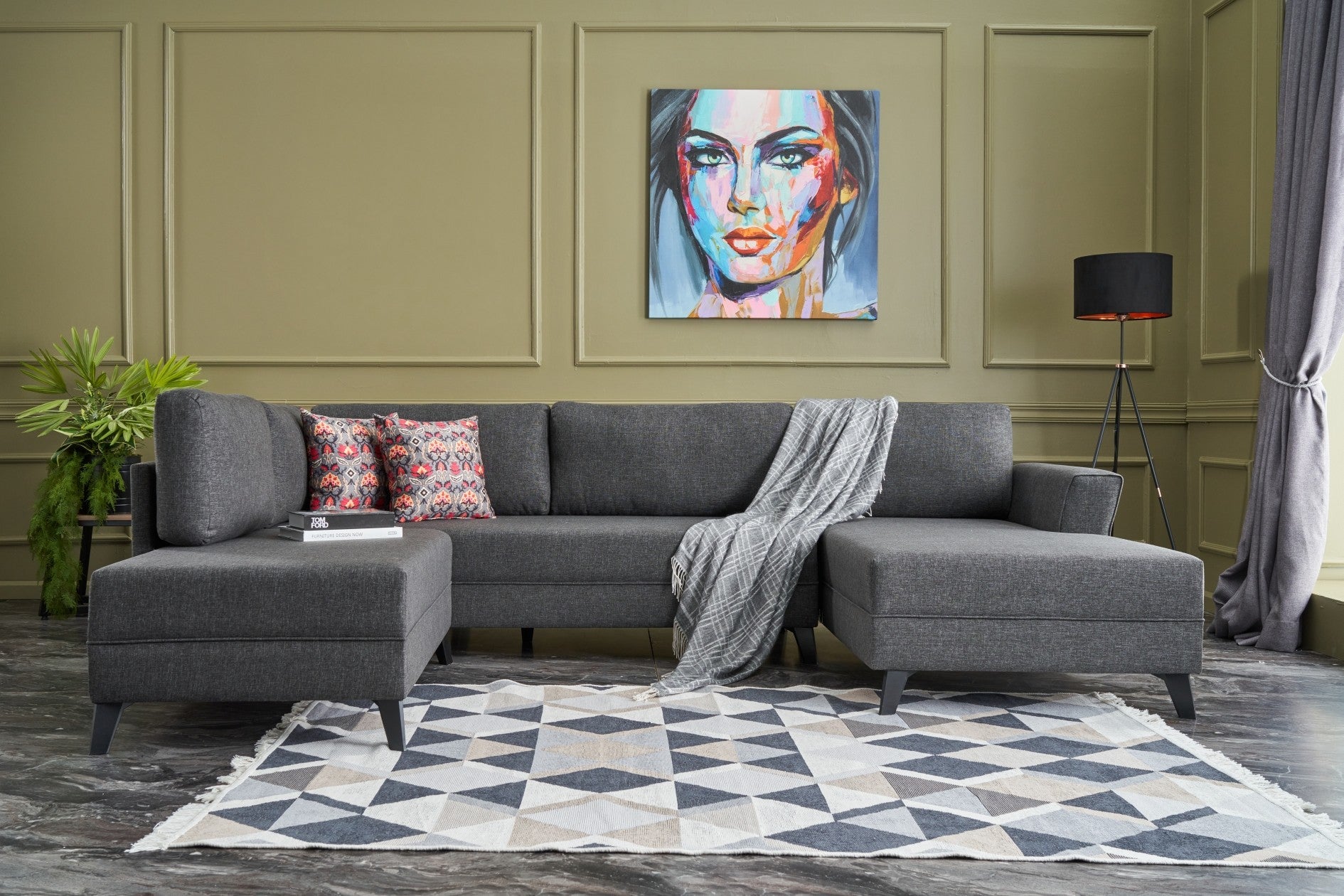 Eris Anthracite L Shaped Corner Sofa Bed Modular Sectional