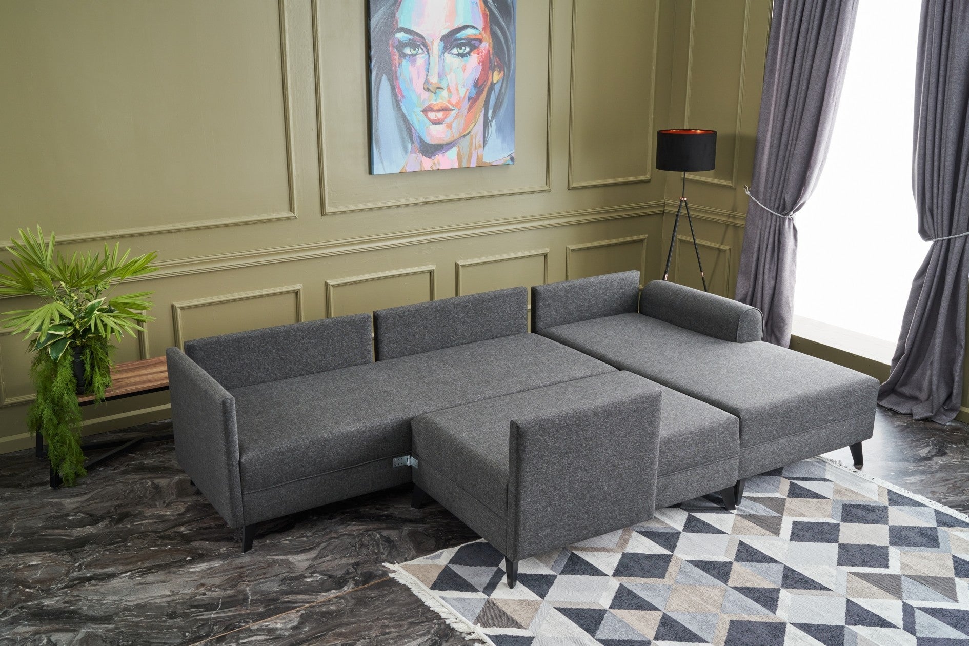 Belen – Anthracite L Shaped Corner Sofa Bed | Modular Sectional