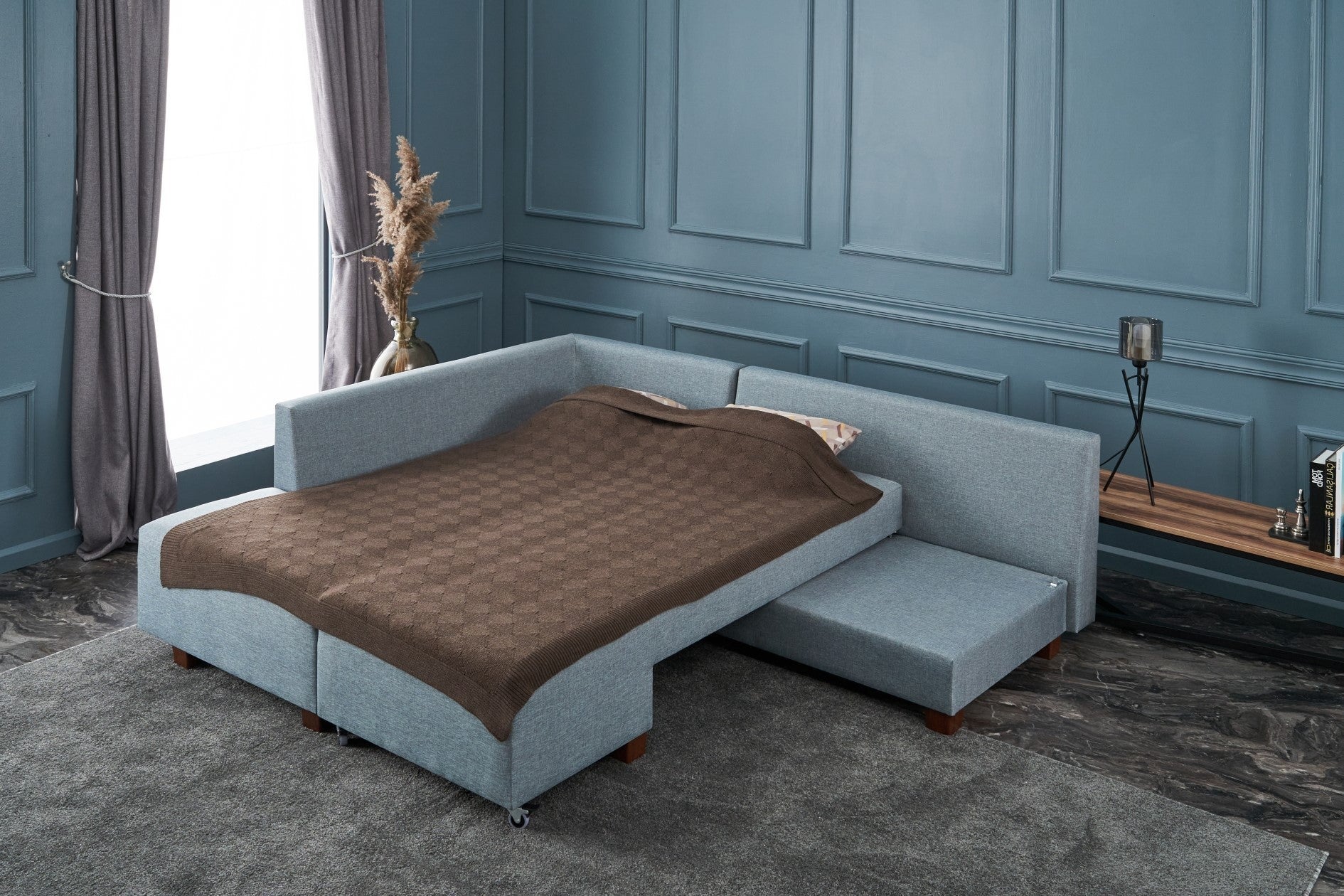 Manama – Light Blue L Shaped Corner Sofa Bed | Modular Sectional