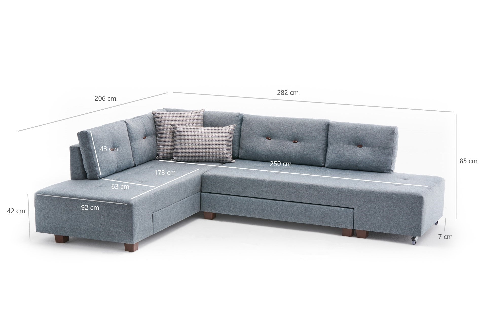 Manama – Light Blue L Shaped Corner Sofa Bed | Modular Sectional