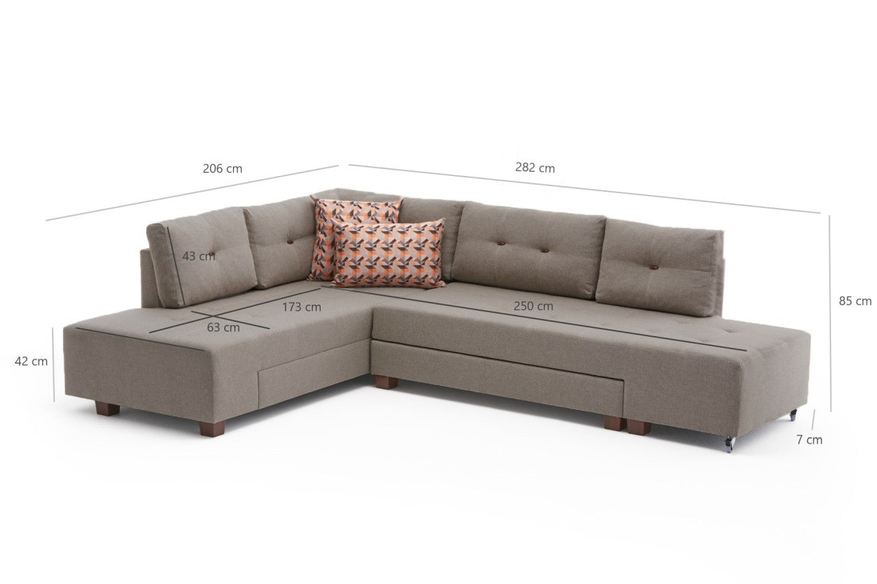 Manama – Cream L Shaped Corner Sofa Bed | Modular Sectional