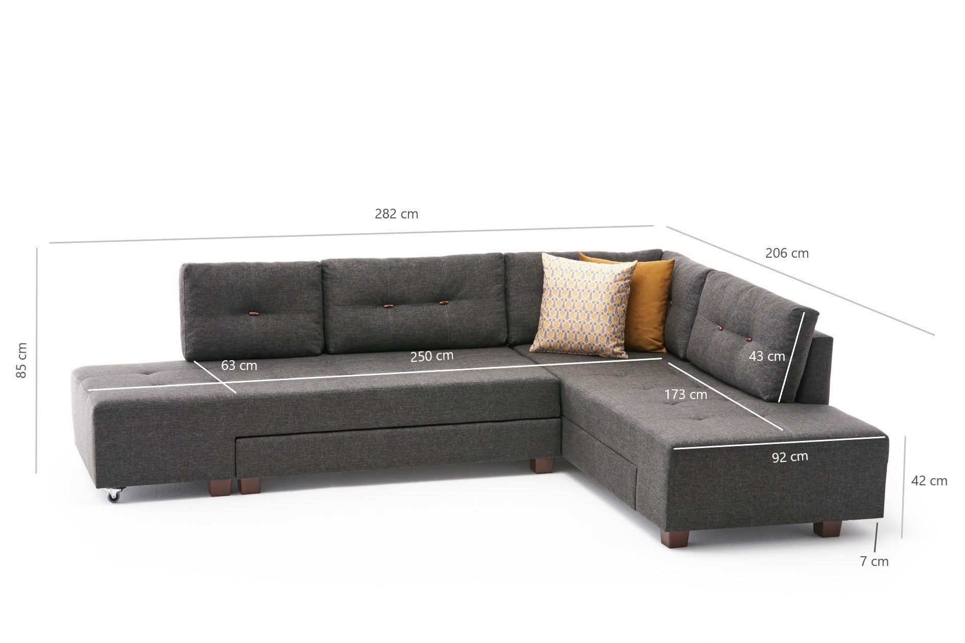 Manama – Anthracite L Shaped Corner Sofa Bed | Modular Sectional