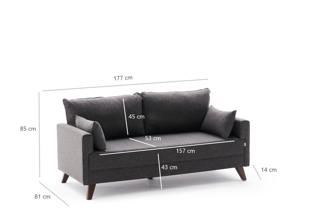 Bella – Anthracite 2 Seater Sofa | Compact Modern Couch for Two