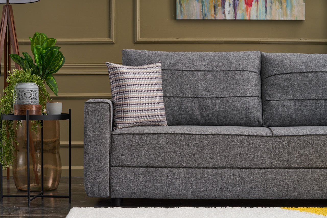 Ece - Grey 3-Seater Sofa Bed - | Large Pull-Out Couch for Guests