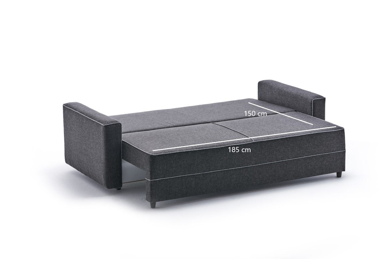 Ece - Anthracite 3-Seater Sofa Bed - | Large Pull-Out Couch for Guests