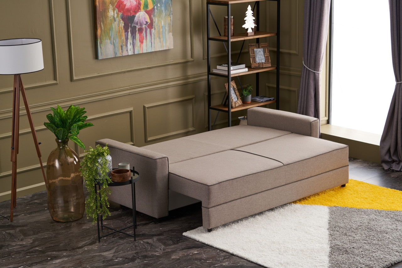 Ece - Cream 3-Seater Sofa Bed - | Large Pull-Out Couch for Guests