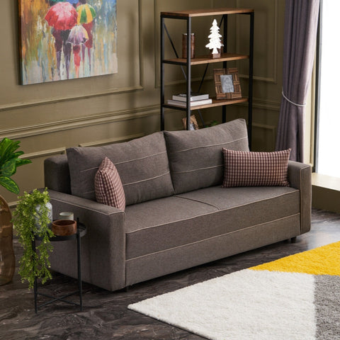Ece - Brown 3-Seater Sofa Bed - | Large Pull-Out Couch for Guests