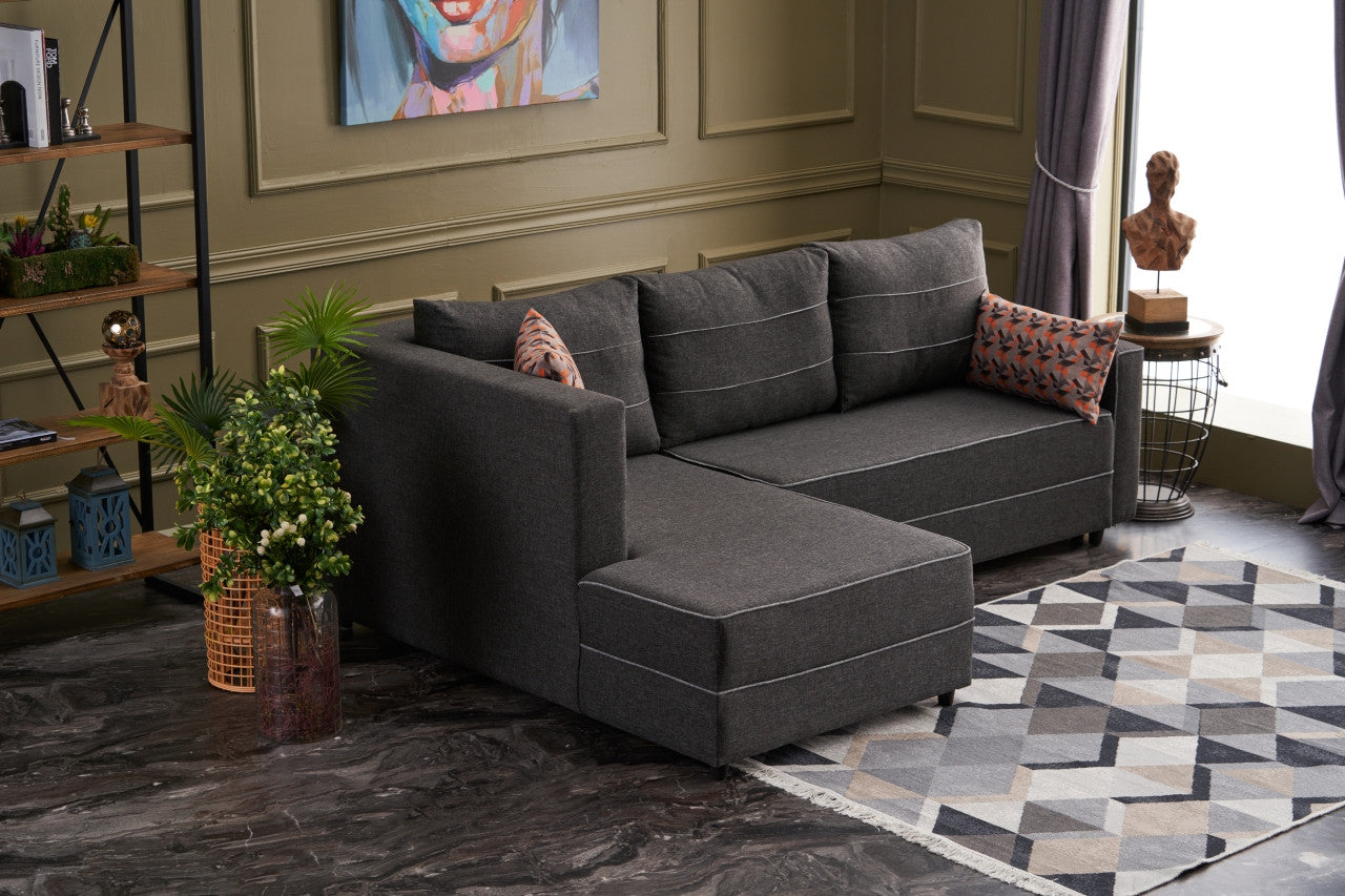 Ece – Anthracite L Shaped Corner Sofa Bed | Modular Sectional