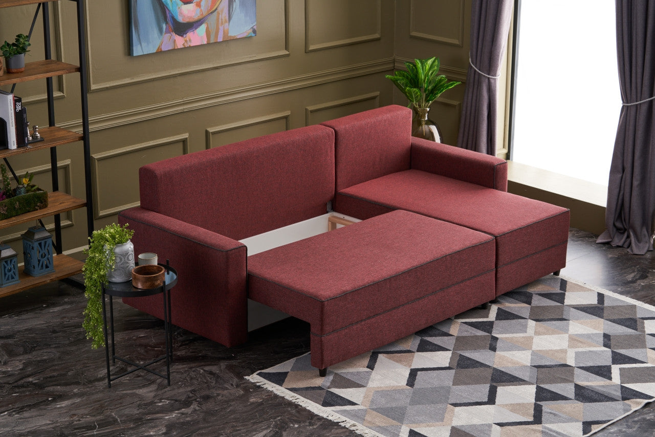 Ece – Claret Red L Shaped Corner Sofa Bed | Modular Sectional