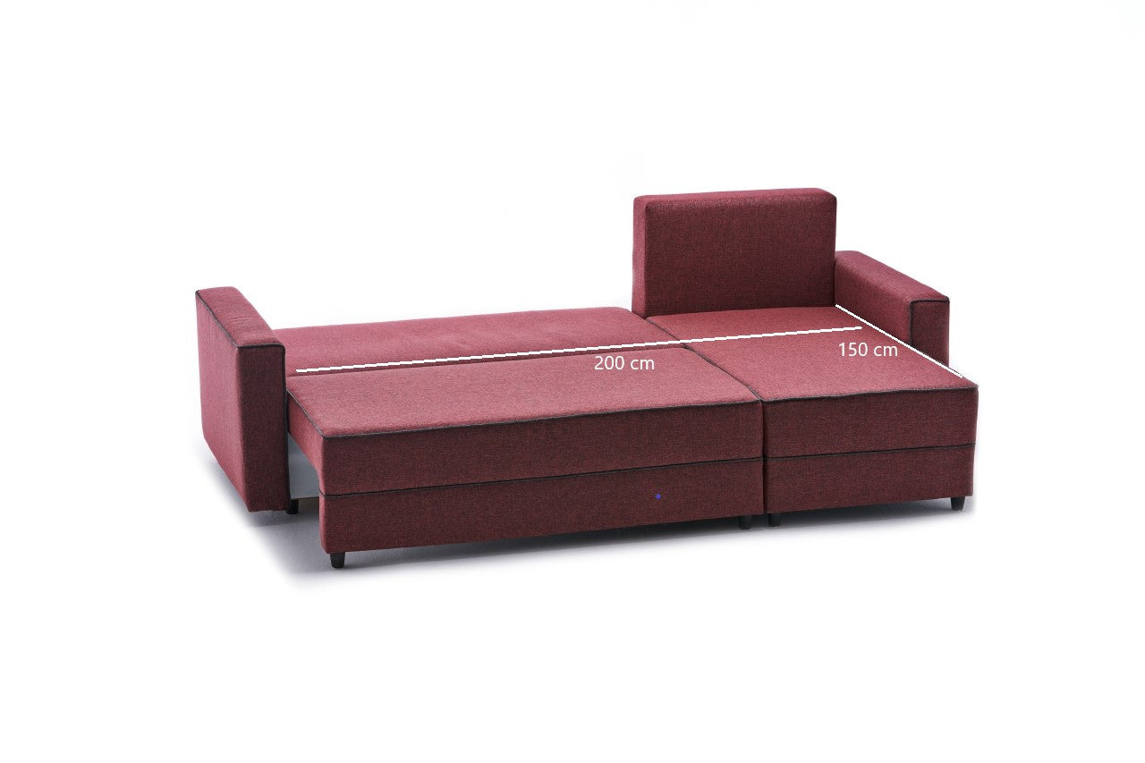 Ece – Claret Red L Shaped Corner Sofa Bed | Modular Sectional