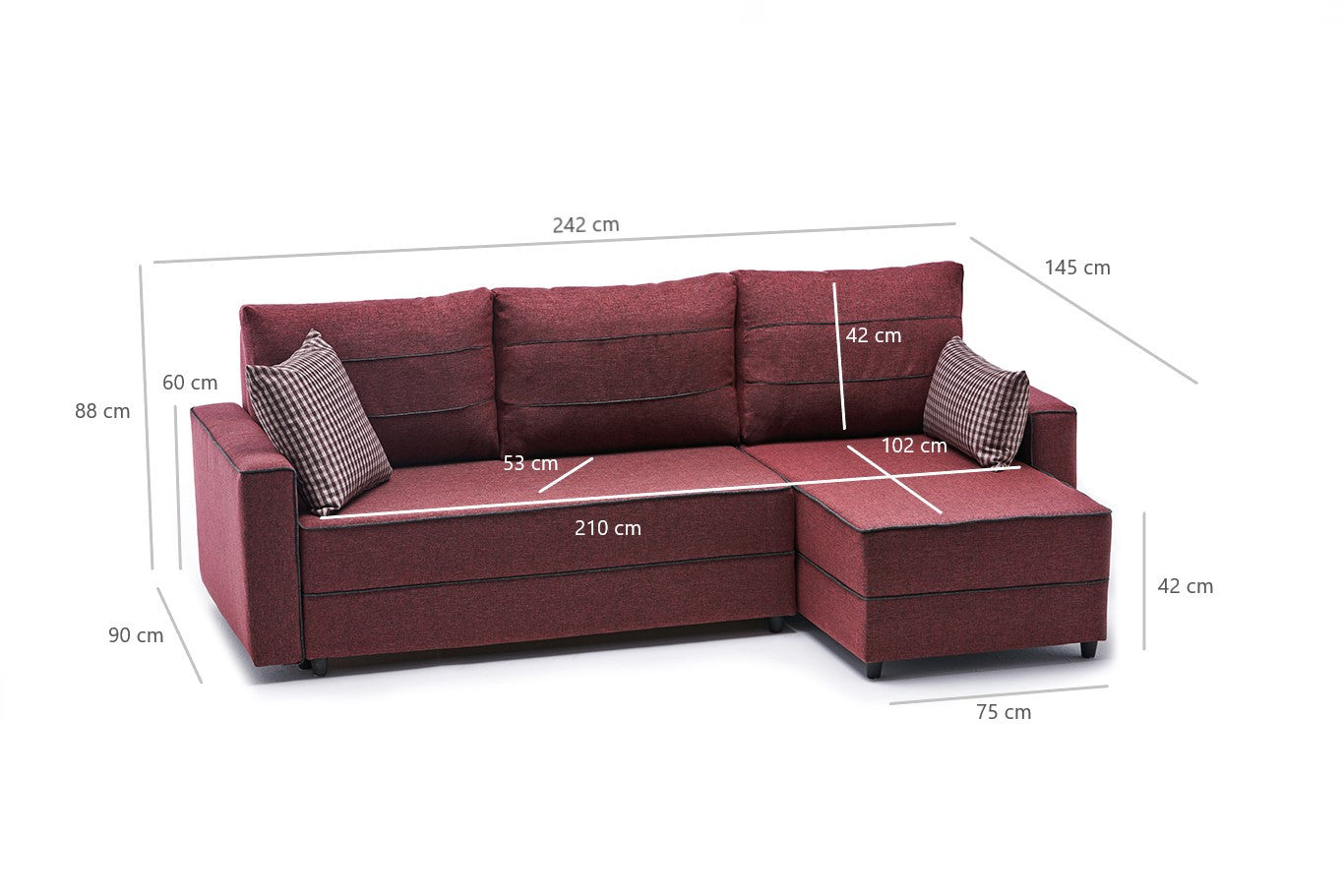 Ece – Claret Red L Shaped Corner Sofa Bed | Modular Sectional