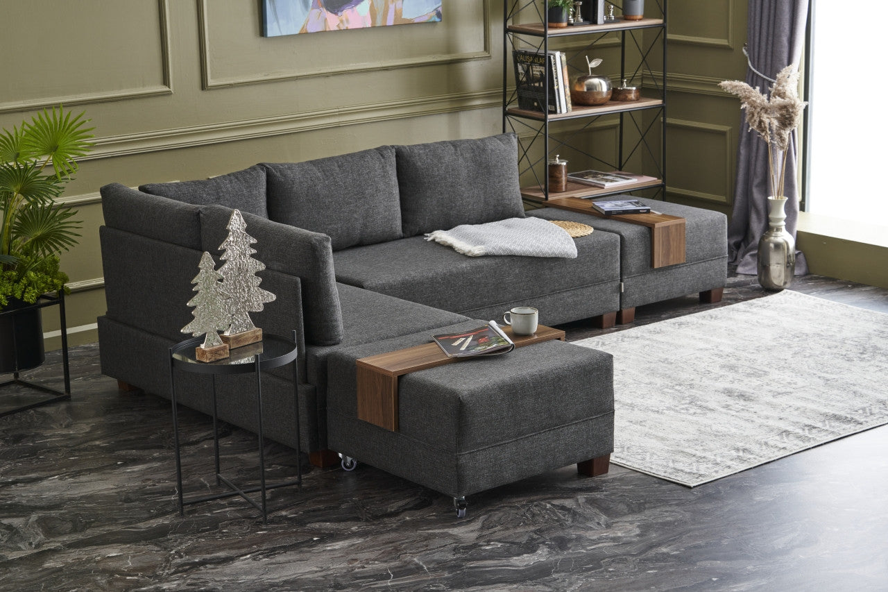 Fly – Anthracite L Shaped Corner Sofa Bed | Modular Sectional