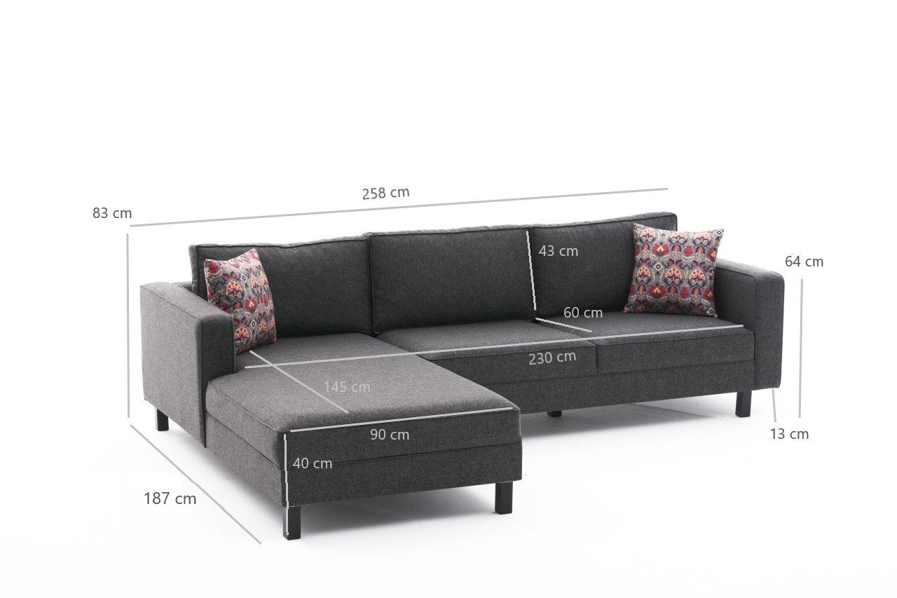 Kale – Anthracite L Shape Corner Sofa | Designer Sectional for Living Room