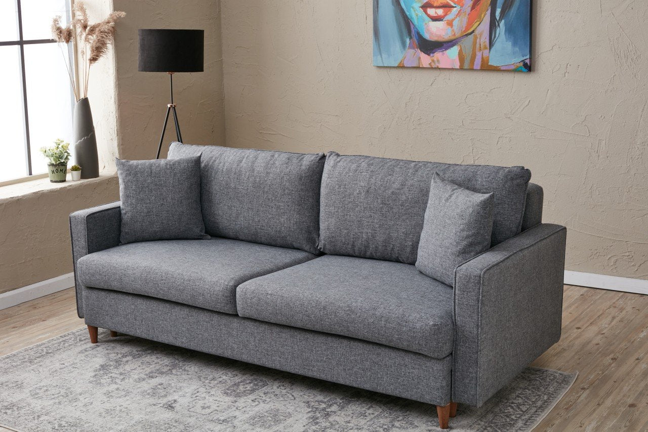 Eva - Grey 3-Seater Sofa Bed - | Large Pull-Out Couch for Guests