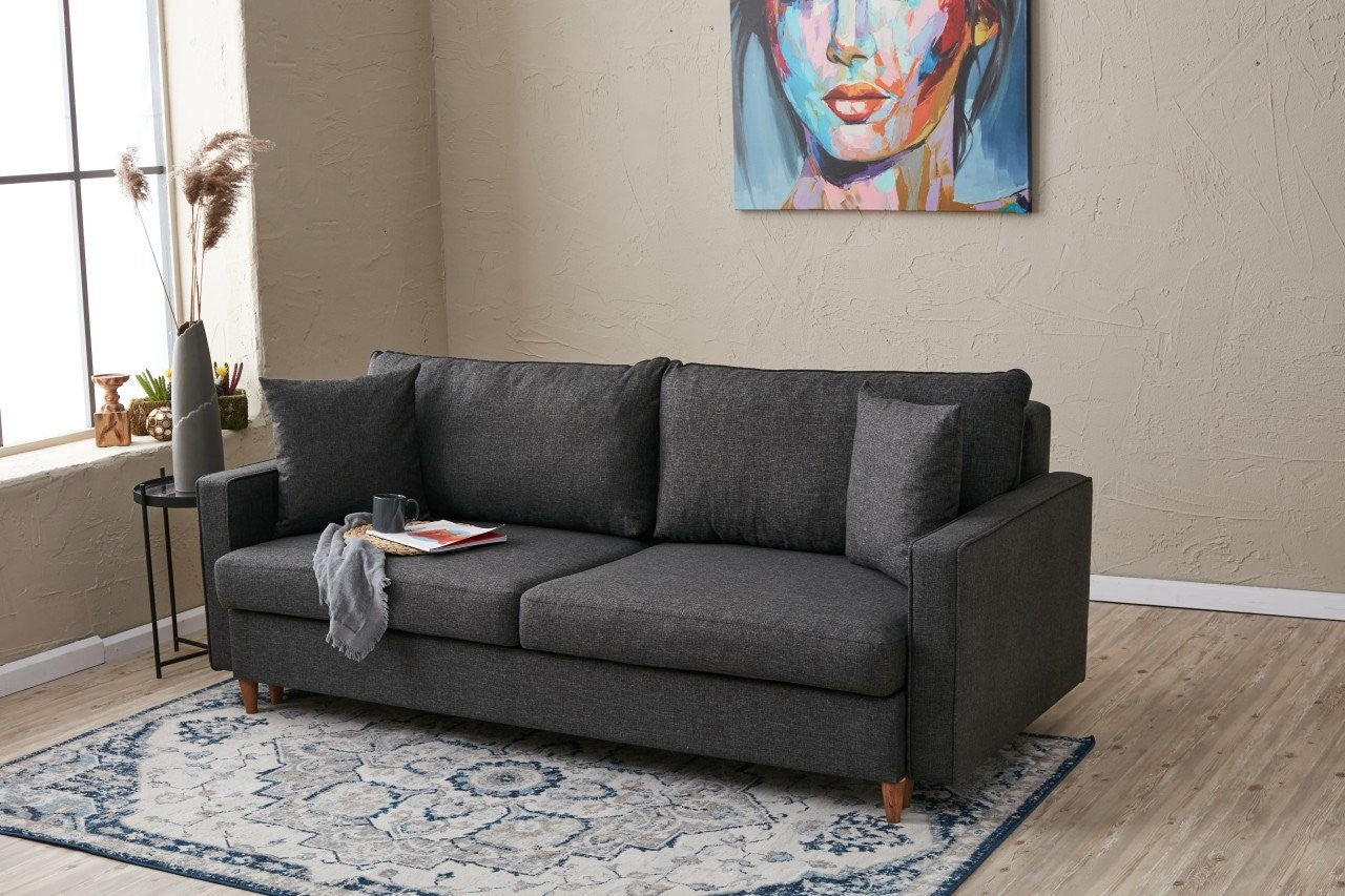 Eva - Anthracite 3-Seater Sofa Bed - | Large Pull-Out Couch for Guests