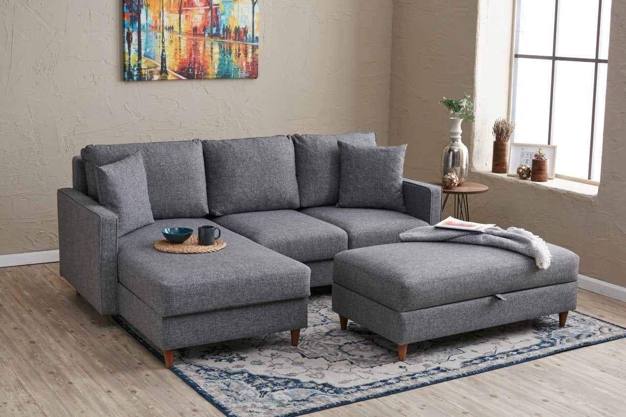 Eva – Grey L Shape Corner Sofa | Designer Sectional for Living Room