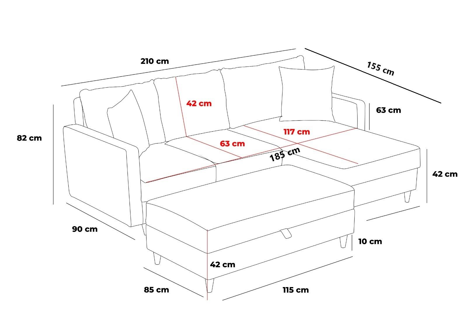 Eva – Anthracite L Shape Corner Sofa | Designer Sectional for Living Room