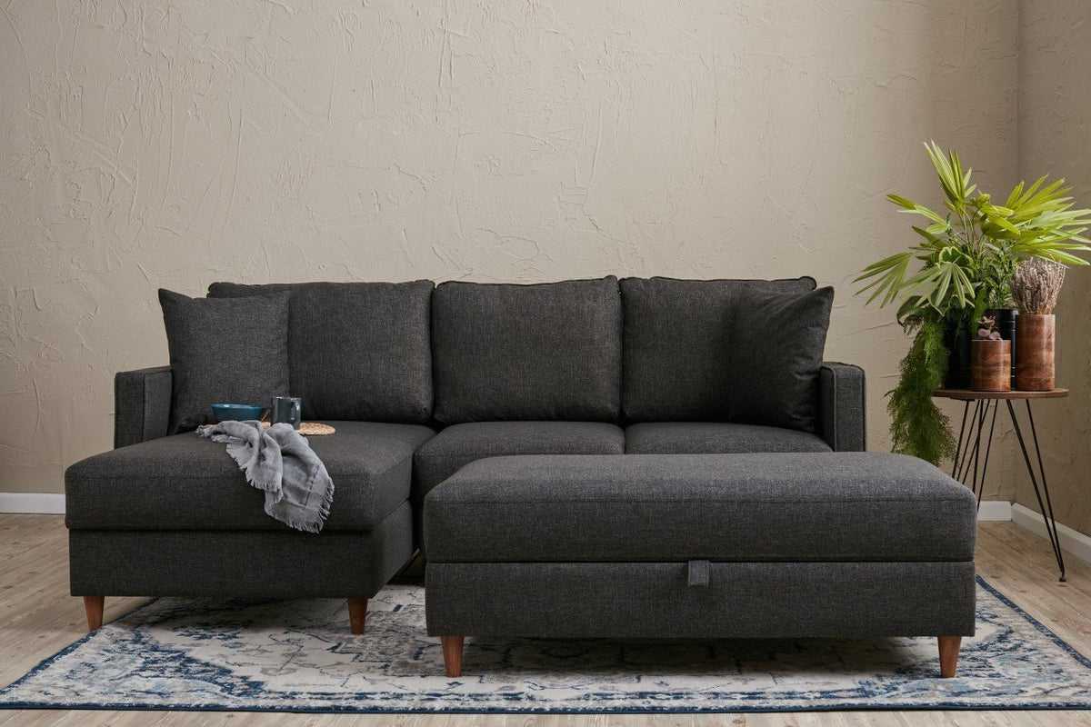 Eva Anthracite L Shape Corner Sofa Designer Sectional for Living Room