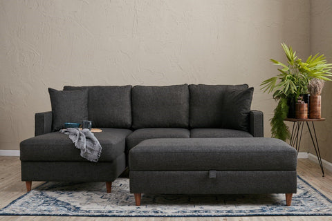 Eva – Anthracite L Shape Corner Sofa | Designer Sectional for Living Room
