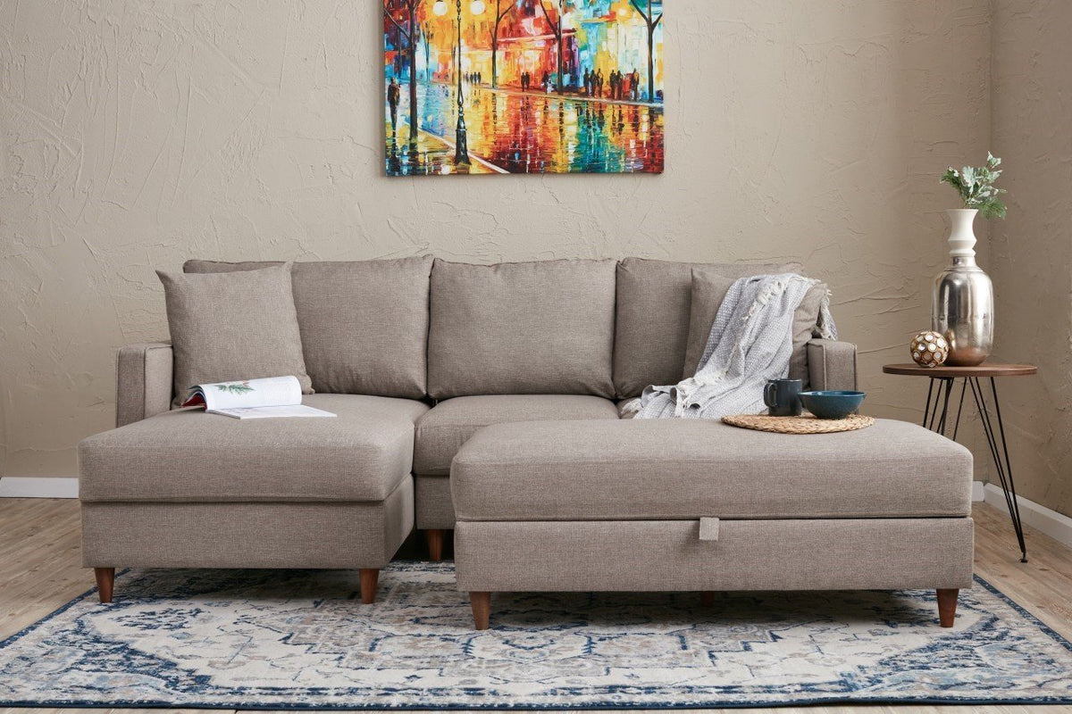 Eva Cream L Shape Corner Sofa Designer Sectional for Living Room