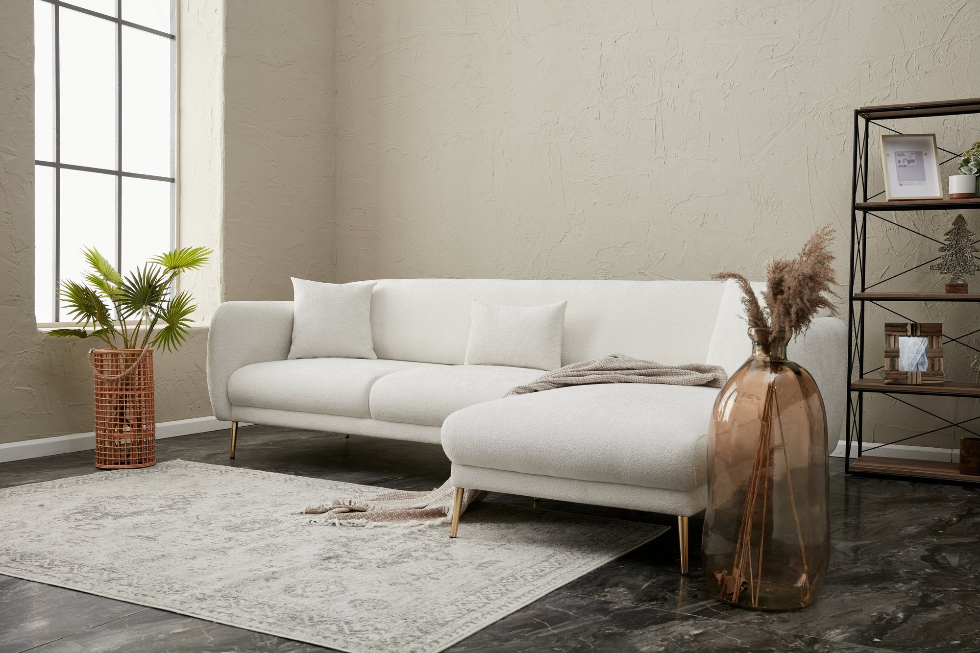 Simena – Cream
Gold L Shaped Corner Sofa Bed | Modular Sectional
