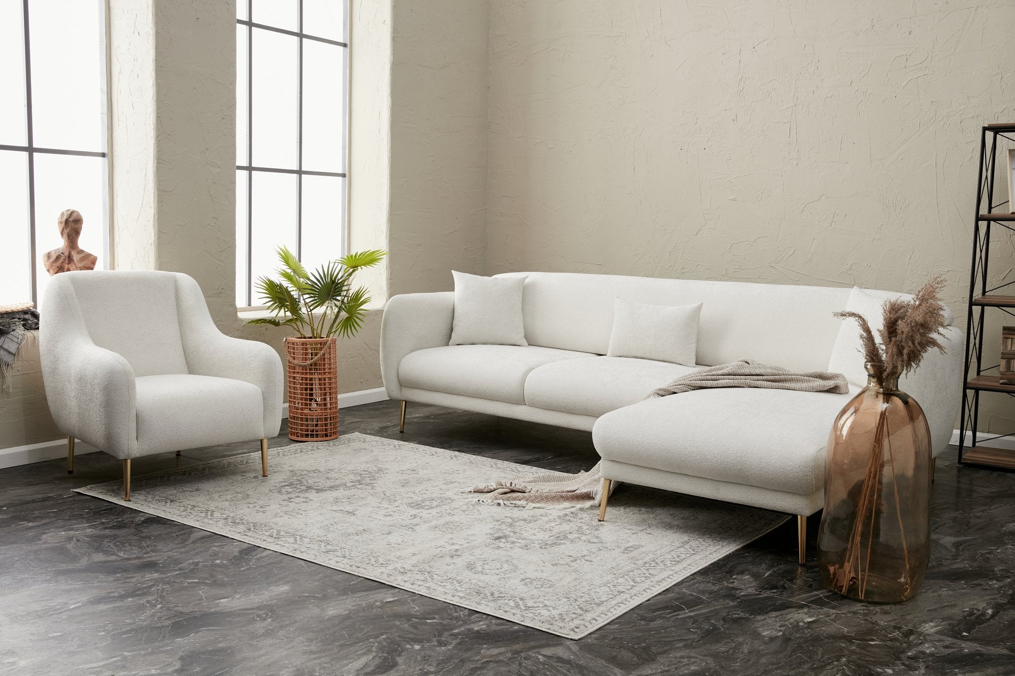 Simena – Cream
Gold L Shaped Corner Sofa Bed | Modular Sectional