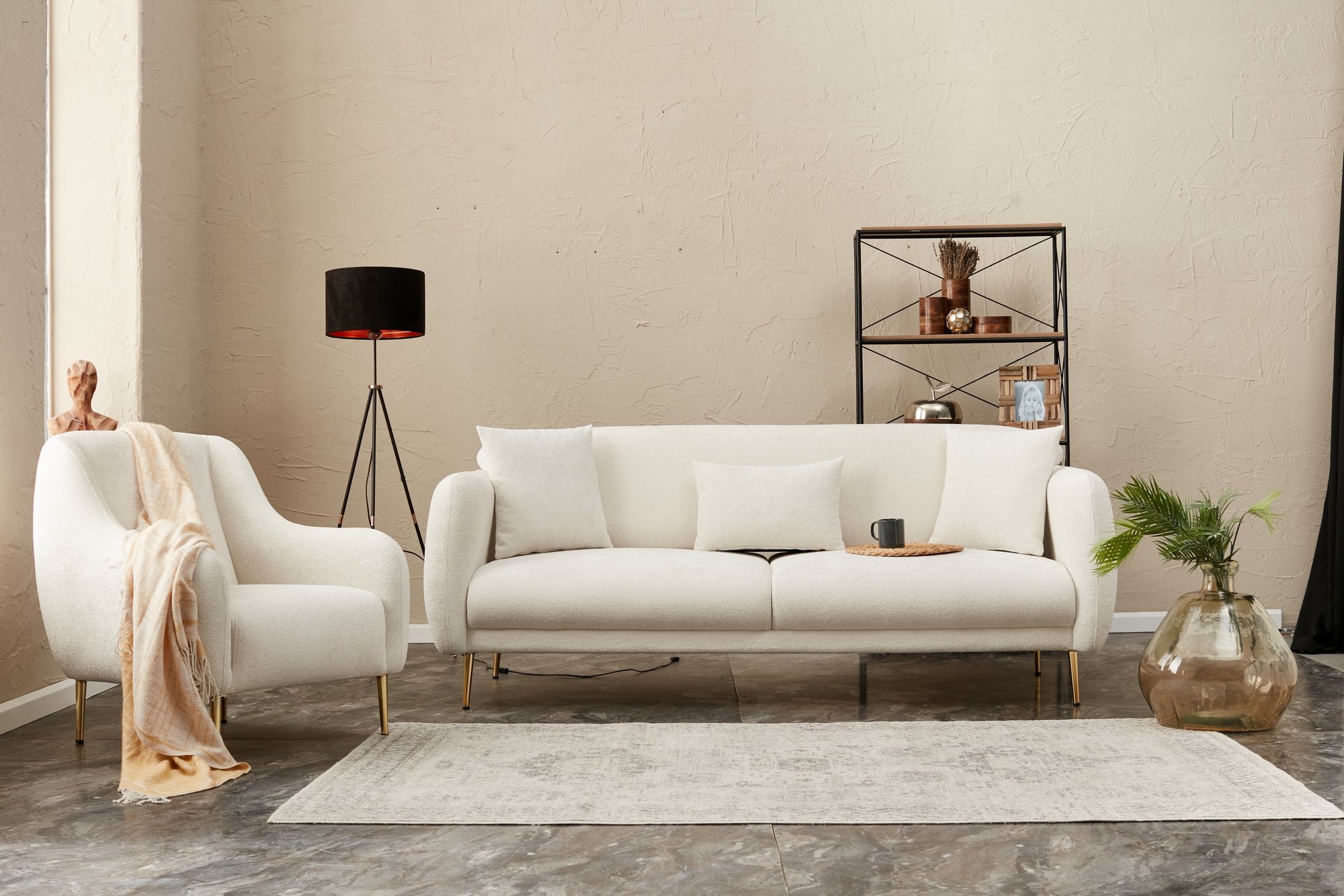 Simena - Cream 3-Seater Sofa Bed | Large Pull-Out Couch for Guests
gold