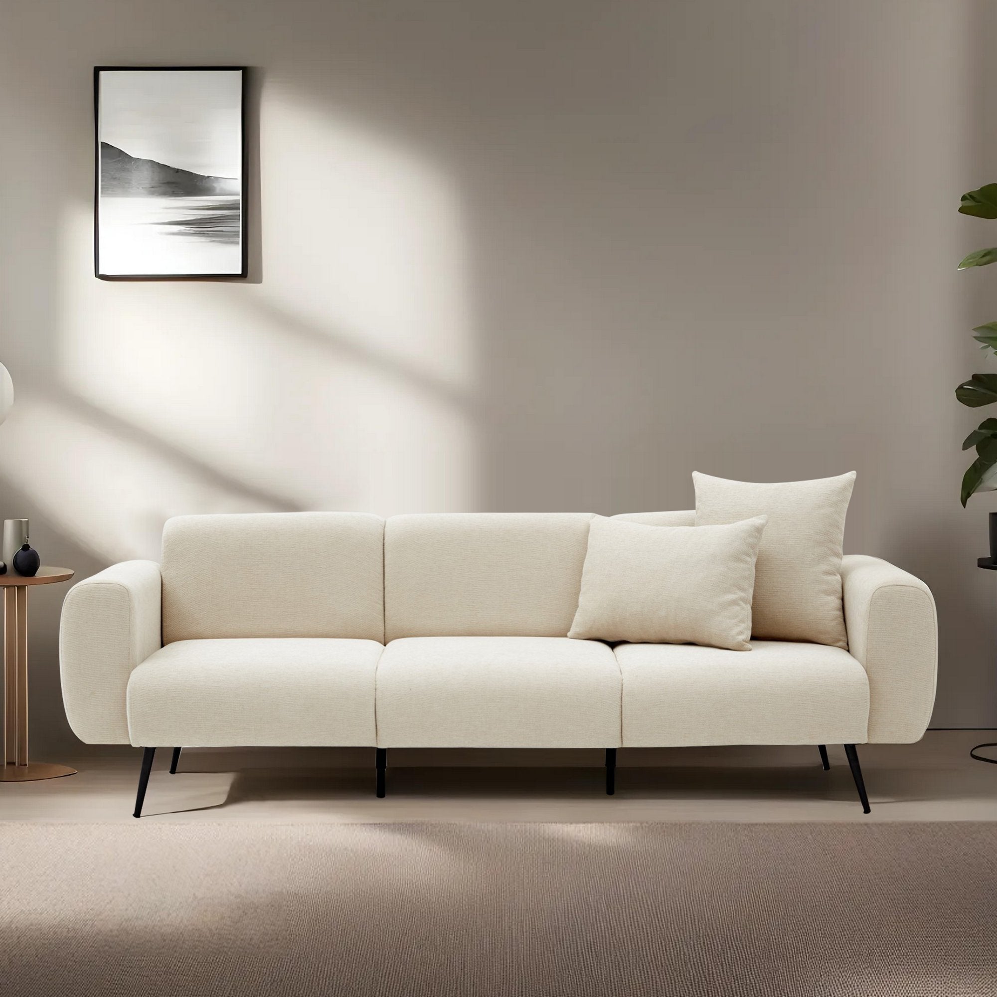 Side  3 Seater Sofa  Cream fabric| Elegant quality sofa