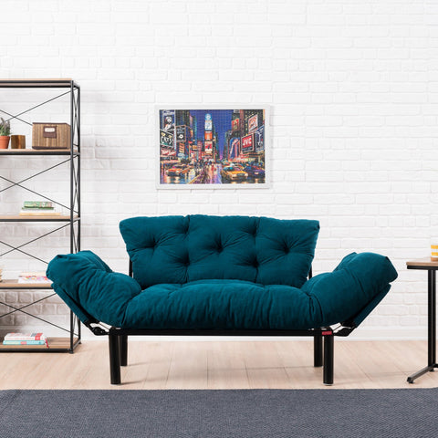 Nitta Petrol blue Two-Seater Sofa Bed