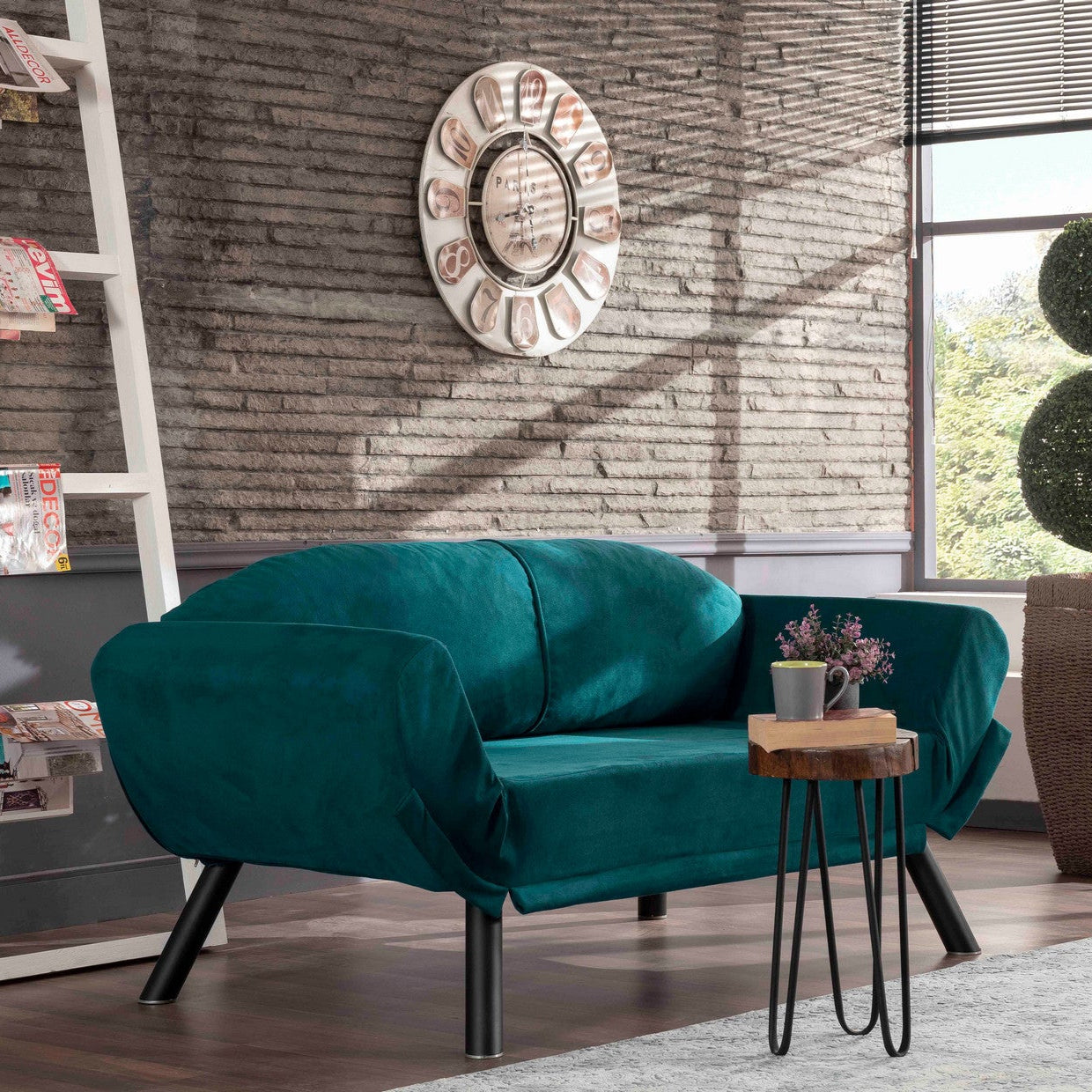 Genzo Petrol blue Two-Seater Sofa Bed