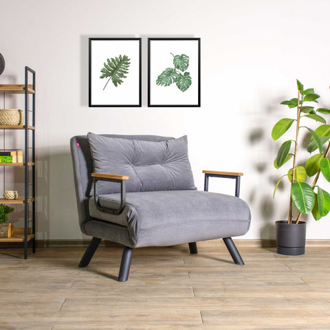 Sando  1 Seater Sofa Bed - Grey fabric| Single Sofa Bed for Guests