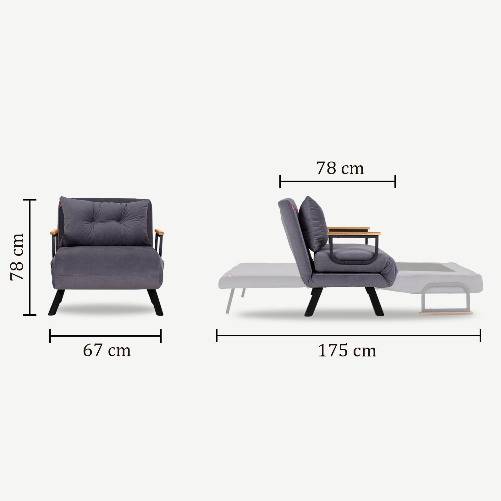 Sando  1 Seater Sofa Bed - Grey fabric| Single Sofa Bed for Guests