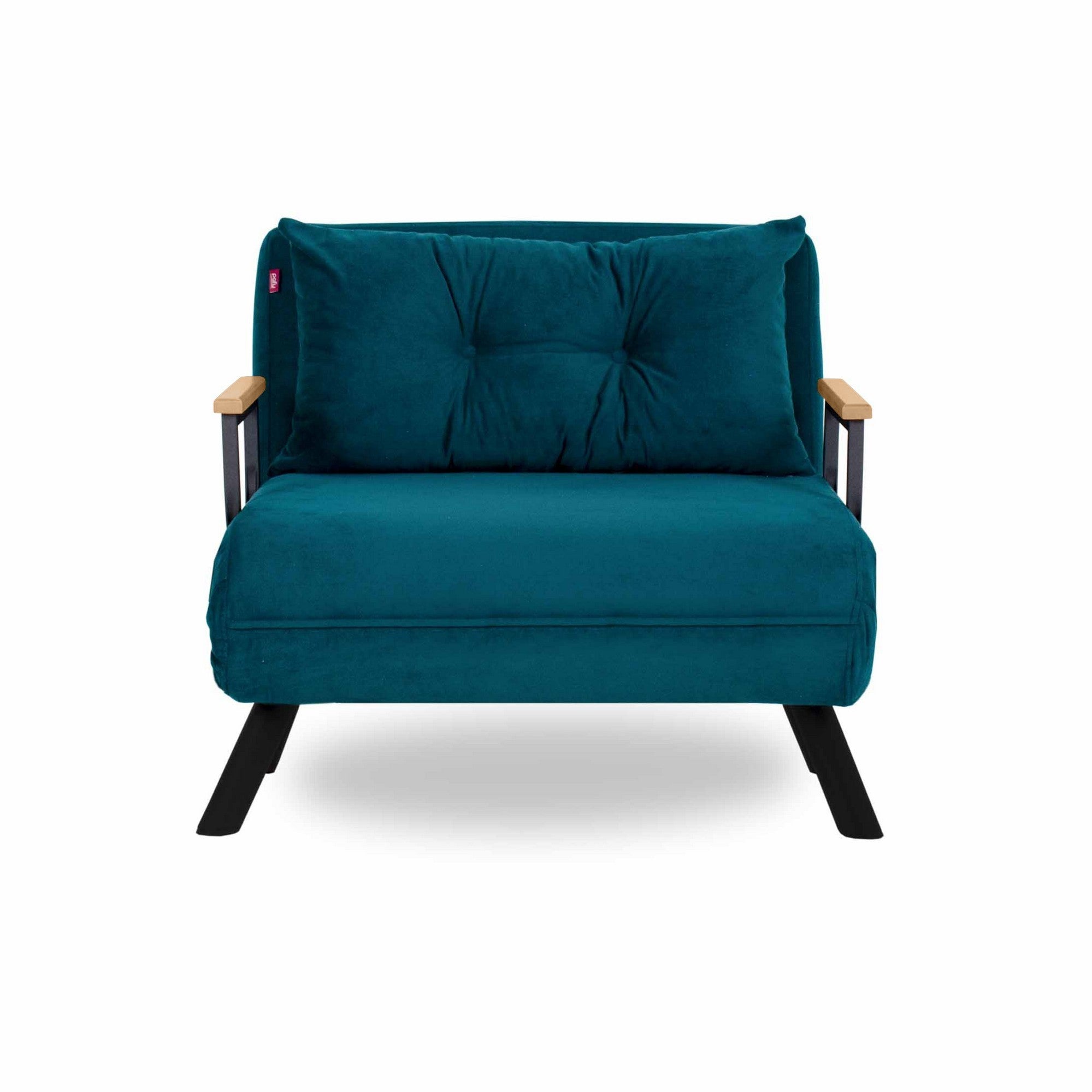 Sando – 1 Seater Sofa Bed- Petrol Green fabric| Single Sofa Bed for Guests