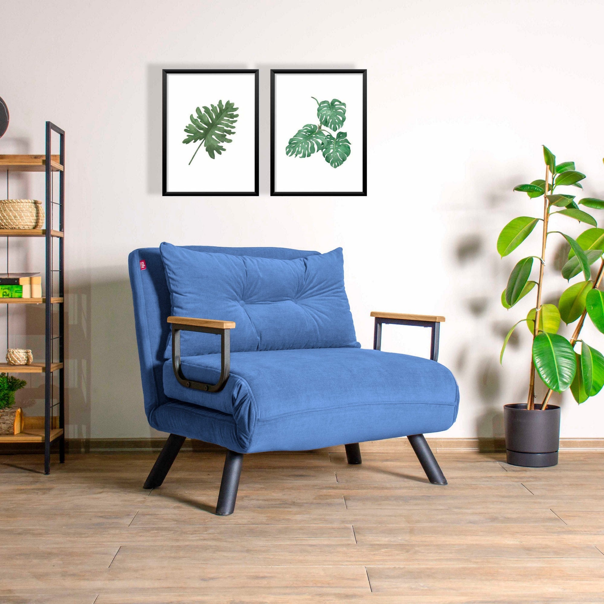 Sando  1 Seater Sofa Bed - Blue Fabric | Single Sofa Bed for Guests