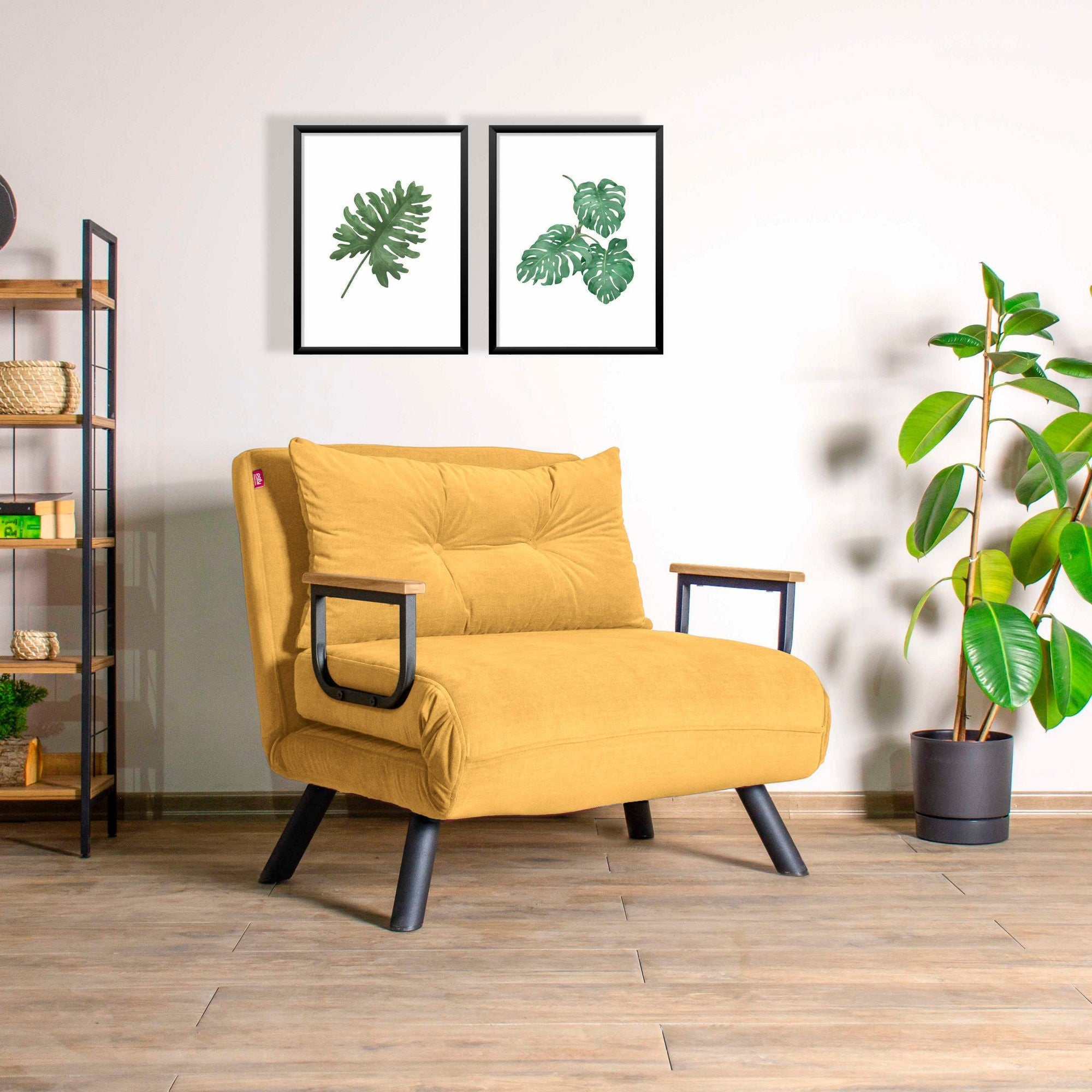 Sando 1 Seater Sofa Bed Mustard Fabric Single Sofa Bed for Guests