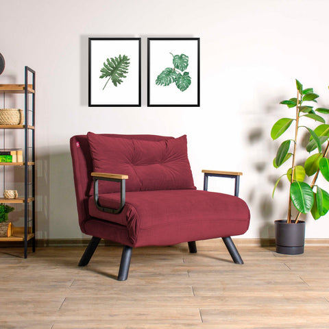 Sando – 1 Seater Sofa Bed - Maroon fabric| Single Sofa Bed for Guests