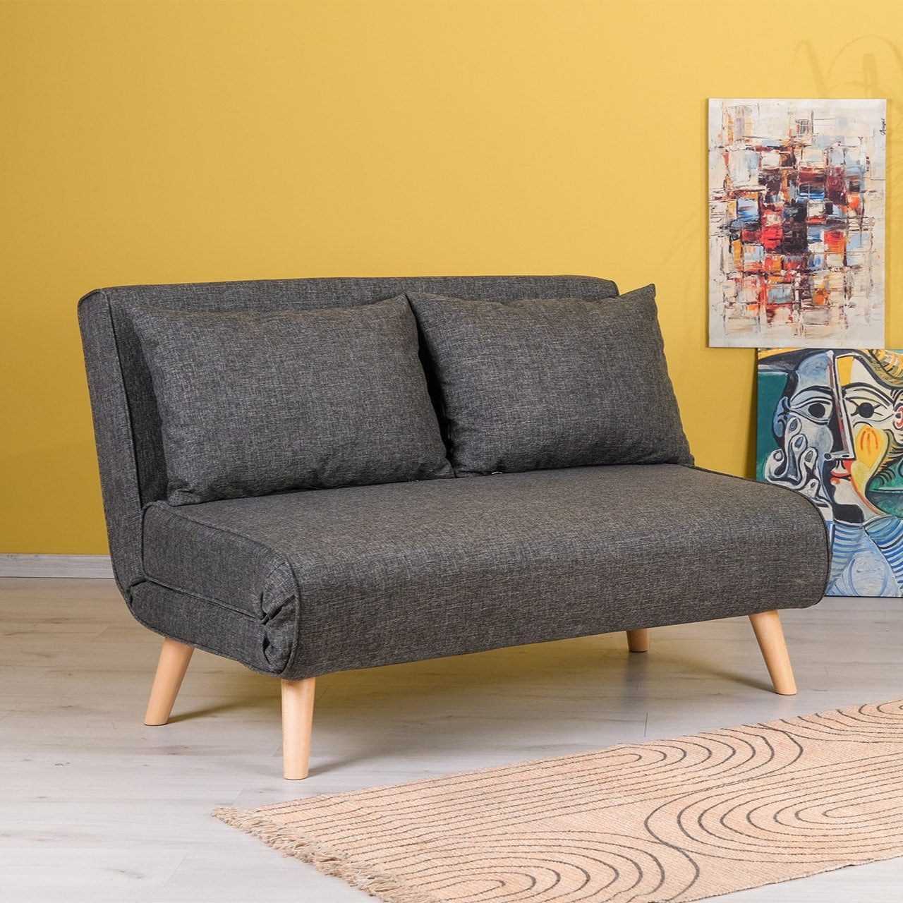 Folding 2-Seater Dark grey Two-Seater Sofa Bed