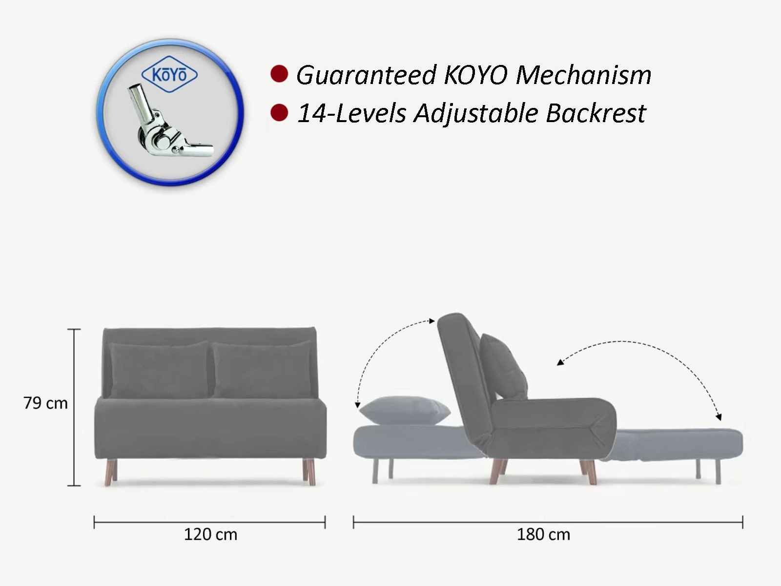 Folding 2-Seater Dark grey Two-Seater Sofa Bed