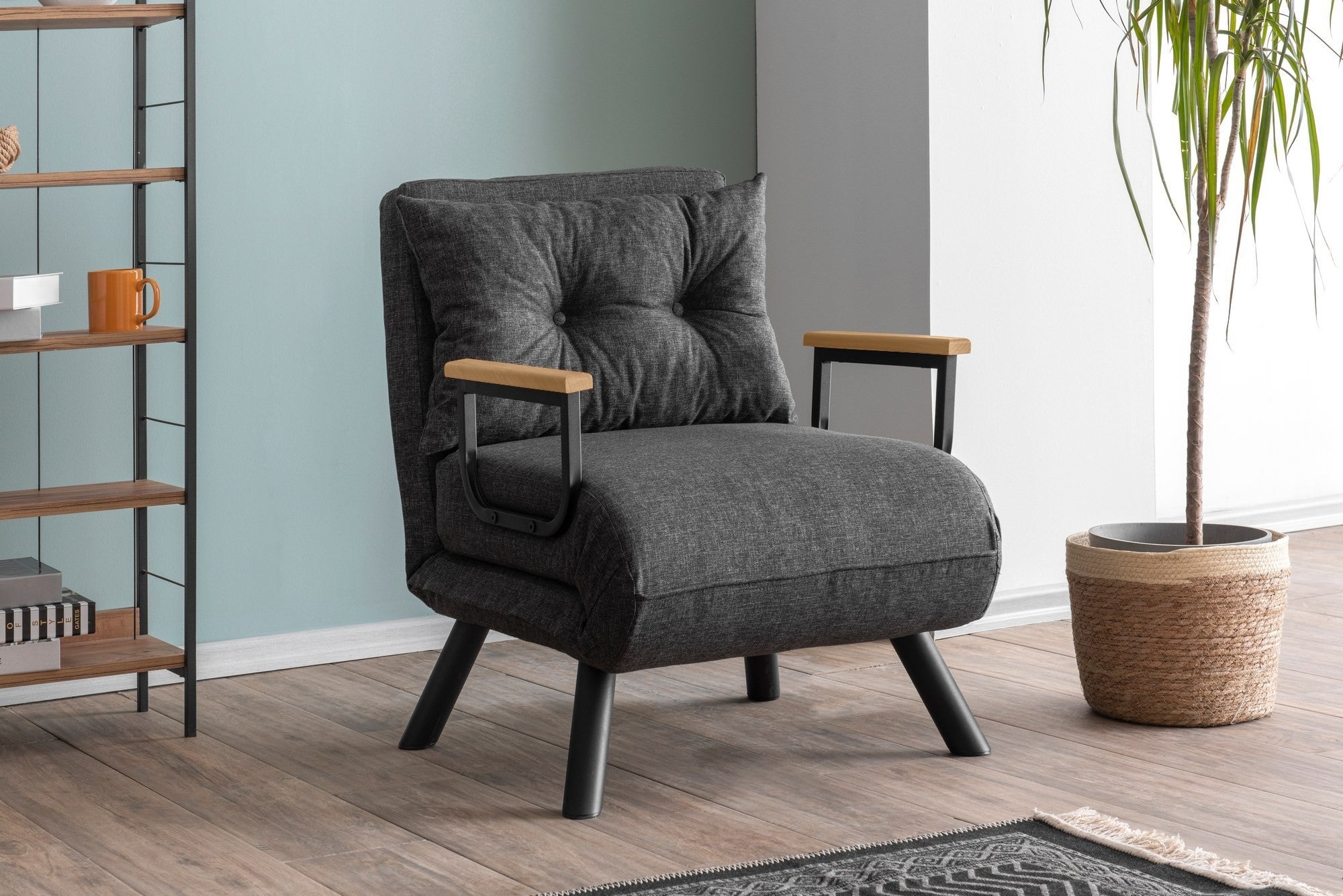 Sando - 1 Seater Sofa Bed - Dark Grey Fabric| Single Sofa Bed for Guests