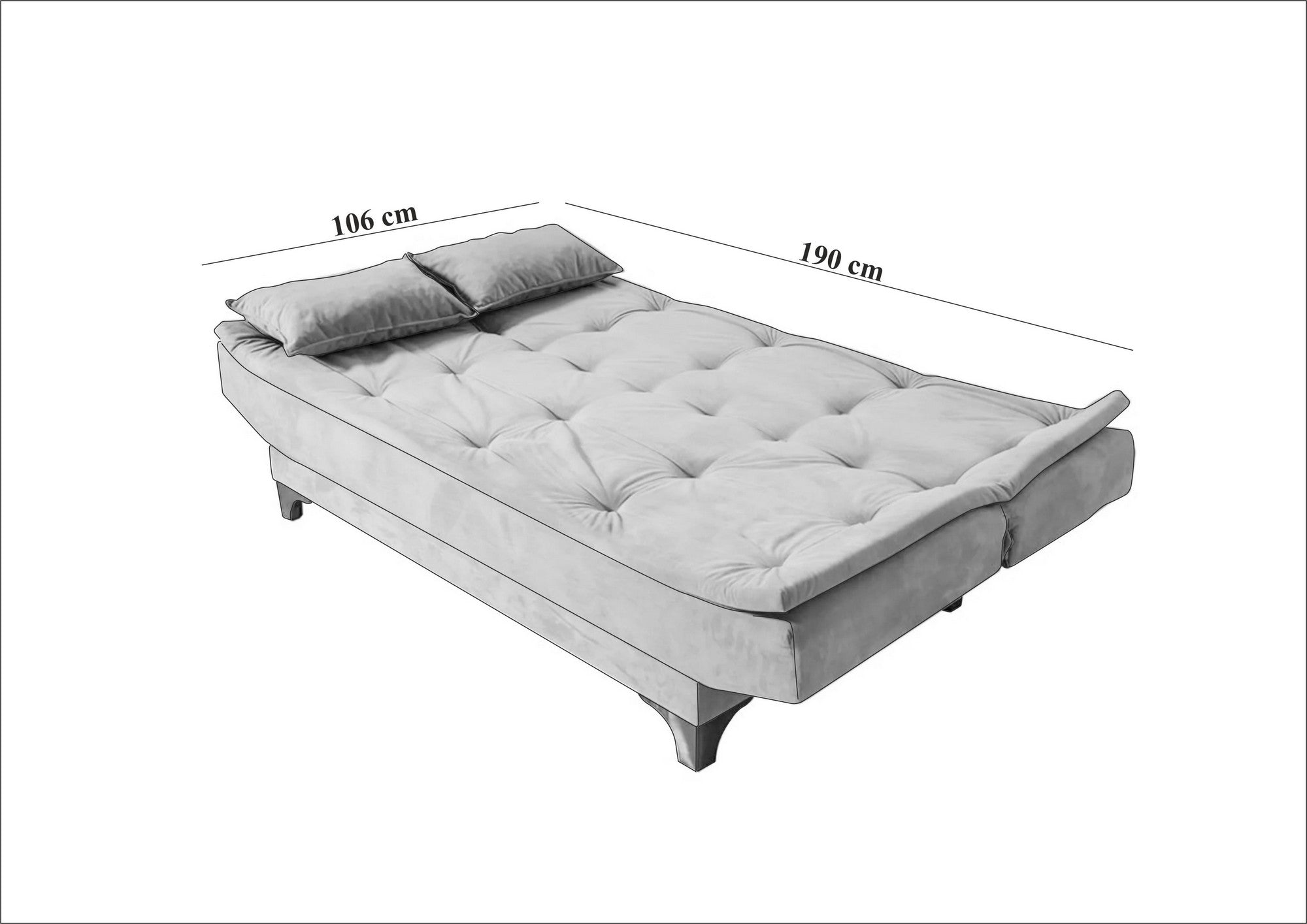 Kelebek - Grey 3-Seater Sofa Bed - | Large Pull-Out Couch for Guests